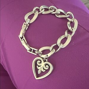 Brighton Silver Heart Charm Link Bracelet -